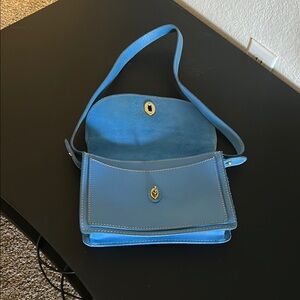 Fossil Blue Crossbody Bag with Gold-Toned Hardware